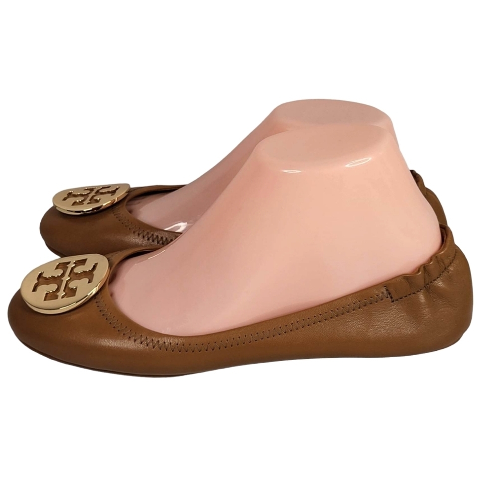 Tory Burch Minnie Royal Tan Leather Travel Ballet Flats‎ Size 8M - Picture 6 of 13